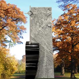 Moderner Urnengrabstein aus Granit mit Edelstahl Kreuz -...