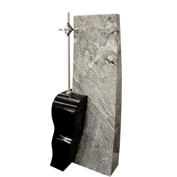 Granit Grabstein zweiteilig vom Steinmetz mit Edelstahl Kreuz - Tabori