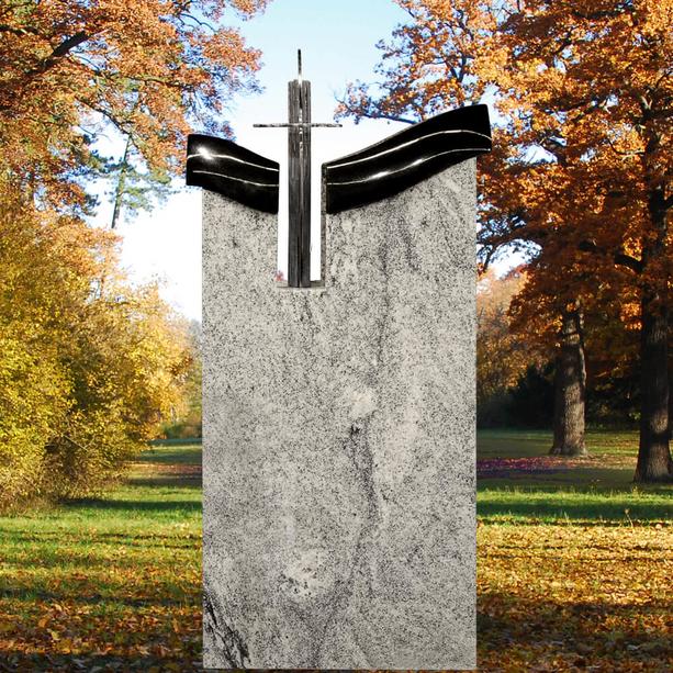 Moderner Urnengrab Grabstein aus Granit mit Edelstahl Kreuz - Calvino