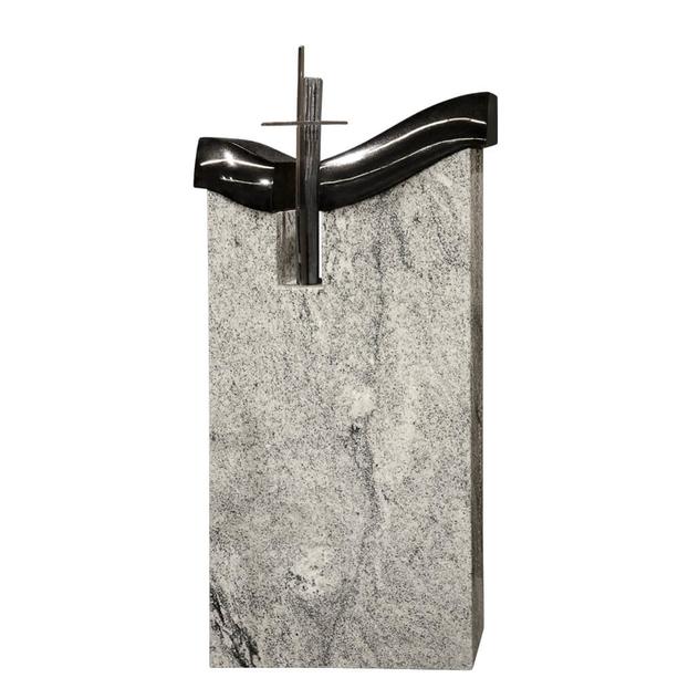 Einzigartiger Steinmetz Grabstein aus Granit mit Edelstahl Kreuz - Calvino