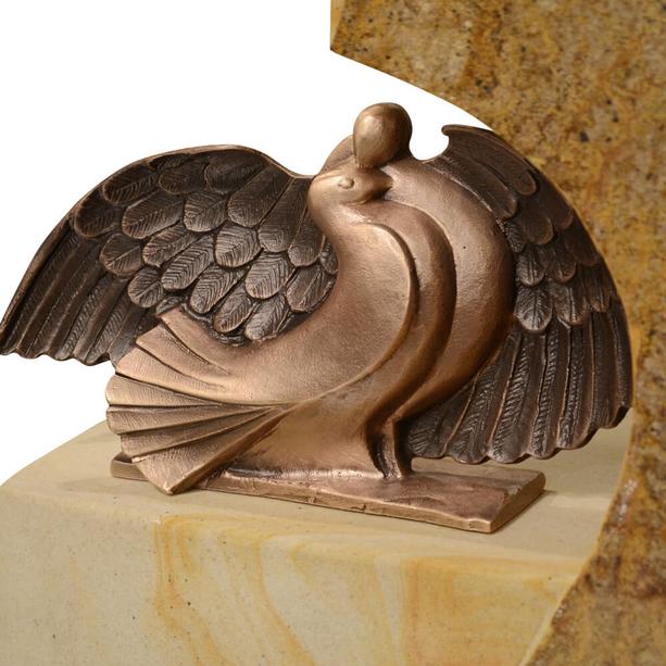 Kalkstein Grabstein für Urnengrab mit Bronze Figur Taube - Cornaro