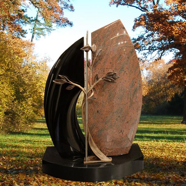 Zweiteiliger Granit Urnengrabstein mit Lebensbaum aus Bronze - Nerva
