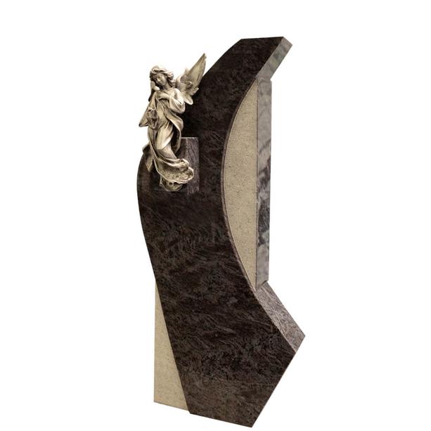 Außergewöhnlicher Doppelgrabstein aus Granit mit Bronze Engel - Borgia