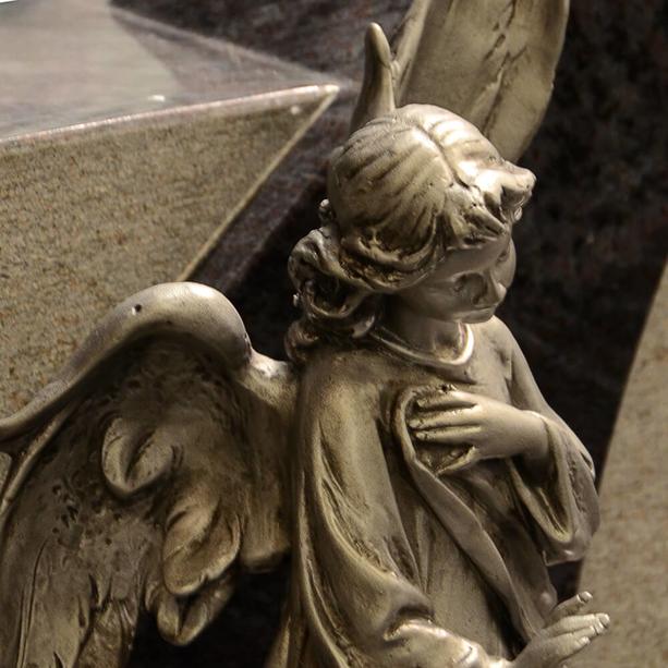 Außergewöhnlicher Doppelgrabstein aus Granit mit Bronze Engel - Borgia