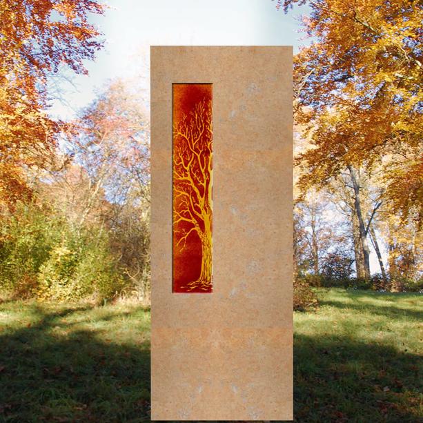 Grabstein für ein Urnengrab mit Glaseinsatz Lebensbaum - Albona Lignum