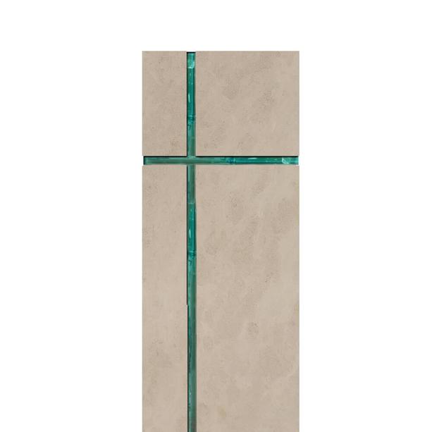 Modernes Einzelgrabmal mit Glas - religiös/christliche Symbolik in Kalkstein - Amadei Crucis