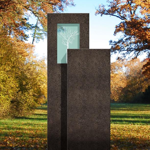 Granit Urnengrab Grabstein mit Glas & Lebensbaum - Amancio Novus