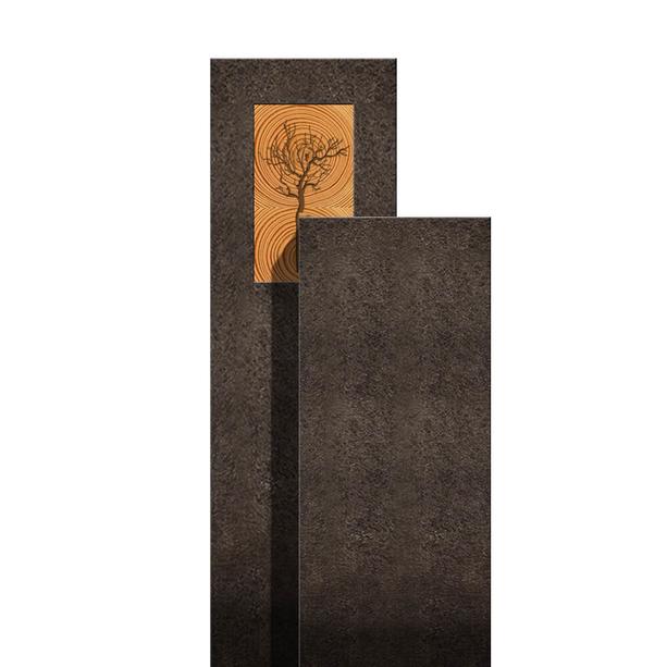 Moderner Urnengrabstein - Granit - zweiteilig mit Holz & Lebensbaum - Amancio Lignum
