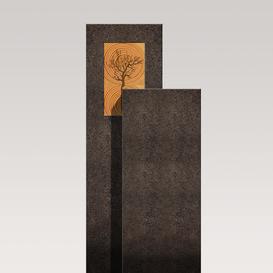 Moderner Urnengrabstein - Granit - zweiteilig mit Holz &...