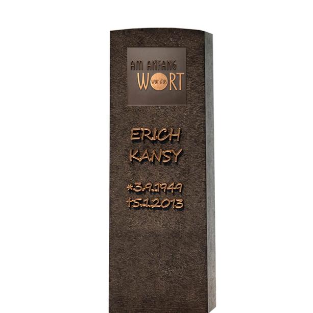 Dunkler Granit Einzelgrab Grabstein mit Bronze Tafel - Memoria Nigra