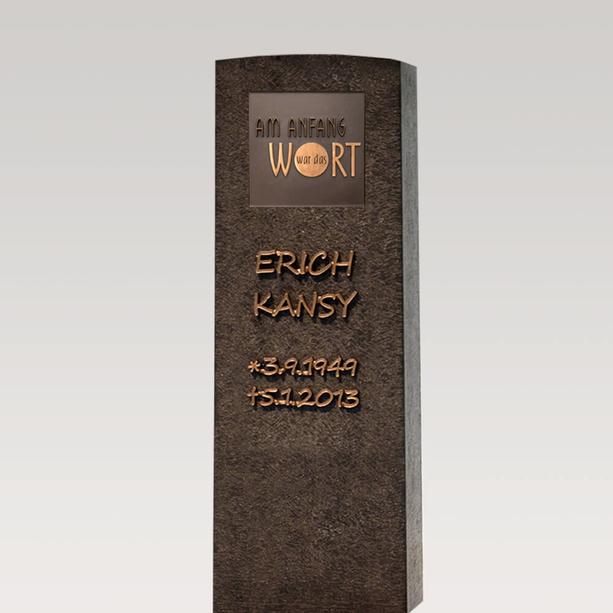 Dunkler Granit Einzelgrab Grabstein mit Bronze Tafel - Memoria Nigra