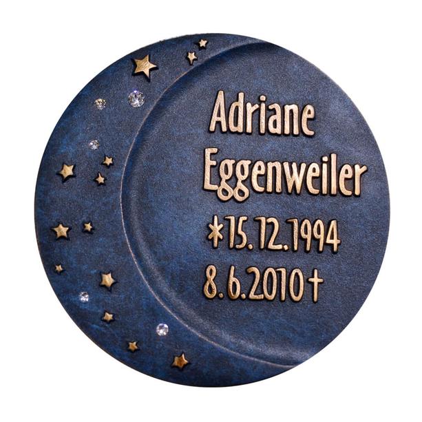 Kindergrabmal in Kalkstein beige - Bronze Ornament: Mond & Sterne - Sidera Oritur