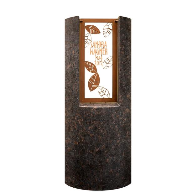 Modernes Granit Urnengrabmal mit floralem Bronzeornament & Inschrift - Pagella