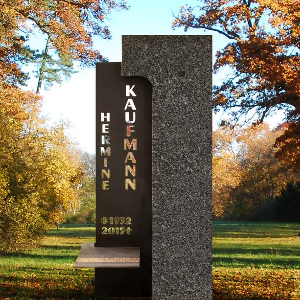 Modernes Grabstein Design in Granit & Metall für ein Doppelgrab - Memento