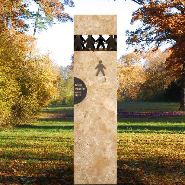 Kindergrab Stele in hellem Travertin & Bronze Element - Acervo
