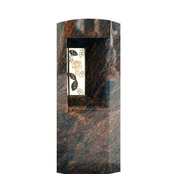 Granit Urnengrabmal / poliert mit floralem Bronzeornament & Inschrift - Fenestra