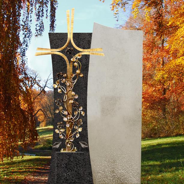Grabstein mit Bronze Grabkreuz für ein Doppelgrab in Granit/Kalkstein - Forio Cruzis