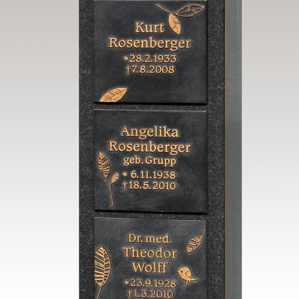 Schwarze Granit Urnenstele mit Bronze Tafeln für die Inschrift / Urnengrab - Destina Memento