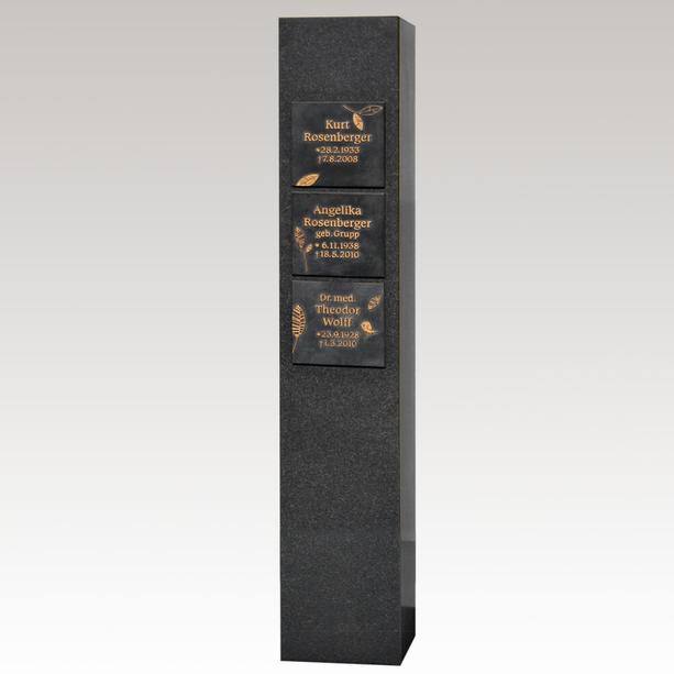 Schwarze Granit Grabstele mit Bronze Tafeln für die Inschrift / Einzelgrab - Destina Memento