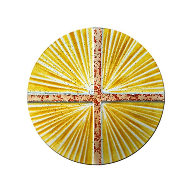 Strahlendes rundes Glasornament mit Kreuz in modernen Farben - Glasornament R-31