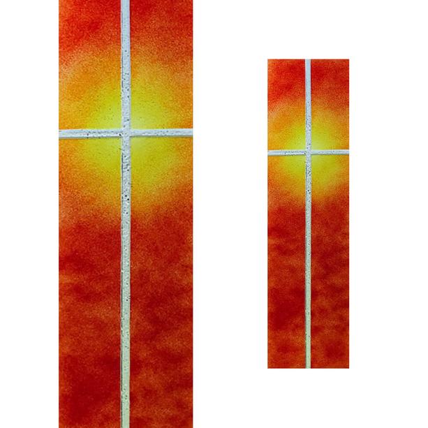 Glasstele mit Kreuzdesign und Sonne im Hintergrund - Glasstele S-156