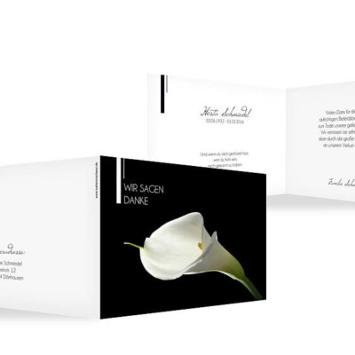 Danksagungskarte mit heller Blume auf dunklem Hintergrund © kartenmacherei.de